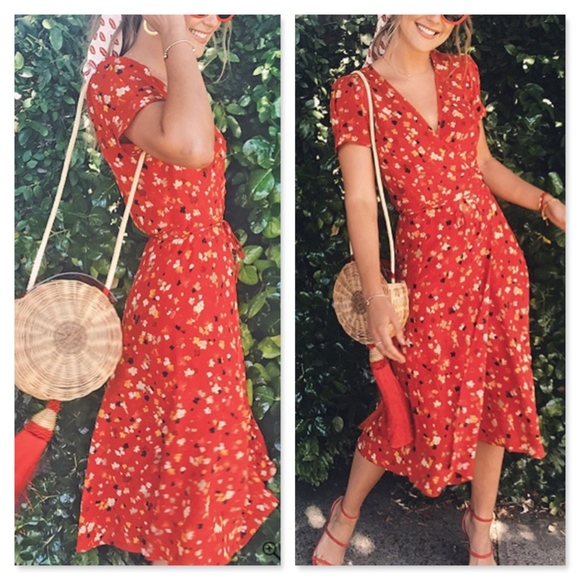 Floral Red Boho Wrap Summer Dress - Picture 5 of 7
